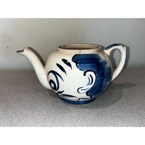 Vintage 1940s Teapot Cobalt Blue & White Tea Pot Mans Face Old